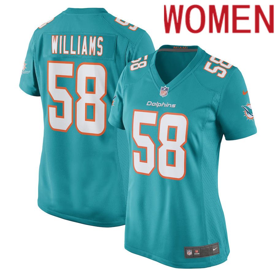 Women Miami Dolphins 58 Connor Williams Nike Aqua Game Player NFL Jersey